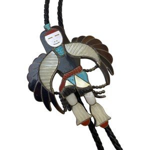 Let V. Harker Zuni Sterling Multi Stone Eagle Dancer Bolo Tie